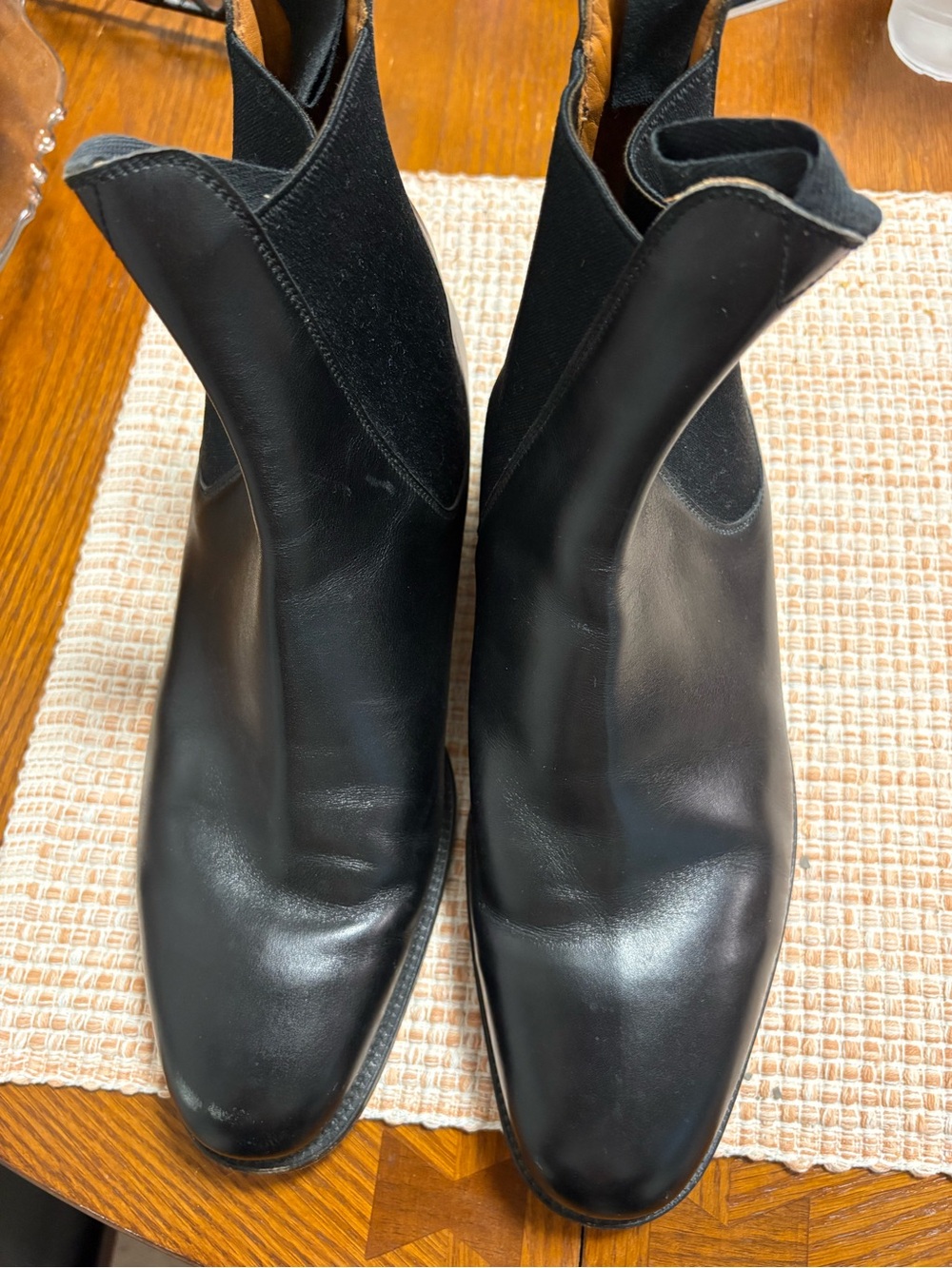 JM Weston Men's Black Leather Chelsea Ankle Boot- Sleek Slip-On Design Preowned